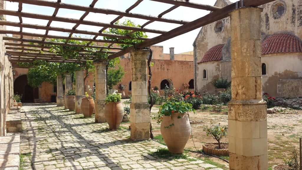 crete, monastery, pergola, pavement, crete, crete, pergola, pergola, pergola, pergola, pergola