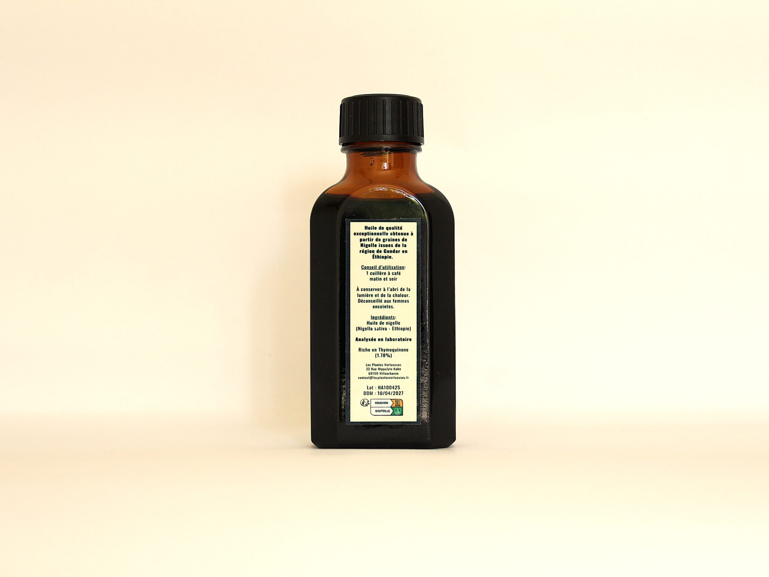 Bouteille d'huile de nigelle 50 mL les plantes vertueuses verso
